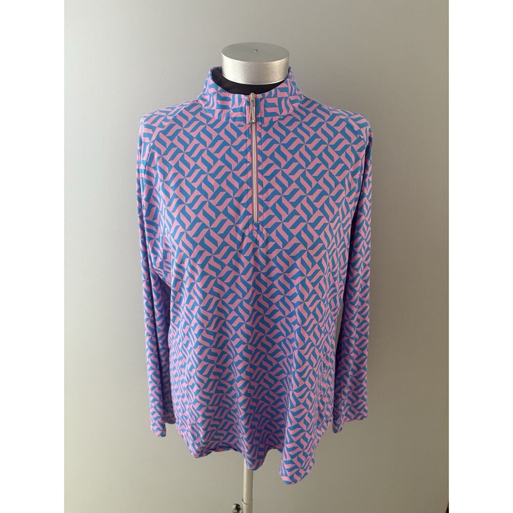 Sport Haley 1/4 Zip Top Size L Pink Blue Geometric Mesh Inset Performance Golf